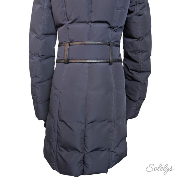 Mackage Kay Down Water Resistant Long Hooded Signature Collar Coat Navy Blue XS - Picture 12 of 14